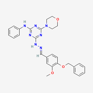 molecular formula C28H29N7O3 B1656970 2-N-[(E)-(3-methoxy-4-phenylmethoxyphenyl)methylideneamino]-6-morpholin-4-yl-4-N-phenyl-1,3,5-triazine-2,4-diamine CAS No. 5493-51-6