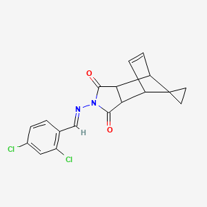 molecular formula C18H14Cl2N2O2 B1657023 4-[(E)-(2,4-Dichlorophenyl)methylideneamino]spiro[4-azatricyclo[5.2.1.02,6]dec-8-ene-10,1'-cyclopropane]-3,5-dione CAS No. 5524-60-7