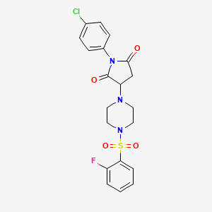 molecular formula C20H19ClFN3O4S B1657118 1-(4-Chlorophenyl)-3-[4-(2-fluorophenyl)sulfonylpiperazin-1-yl]pyrrolidine-2,5-dione CAS No. 5550-01-6
