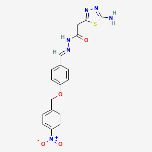 molecular formula C18H16N6O4S B1657136 2-(5-amino-1,3,4-thiadiazol-2-yl)-N-[(E)-[4-[(4-nitrophenyl)methoxy]phenyl]methylideneamino]acetamide CAS No. 5554-53-0