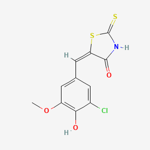 molecular formula C11H8ClNO3S2 B1657145 (5E)-5-[(3-chloro-4-hydroxy-5-methoxyphenyl)methylidene]-2-sulfanylidene-1,3-thiazolidin-4-one CAS No. 5556-31-0