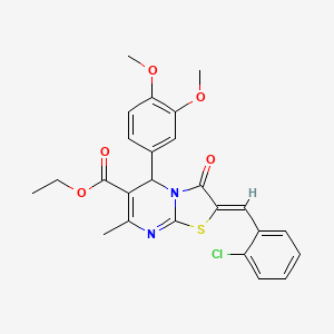 molecular formula C25H23ClN2O5S B1657161 ethyl (2Z)-2-[(2-chlorophenyl)methylidene]-5-(3,4-dimethoxyphenyl)-7-methyl-3-oxo-5H-[1,3]thiazolo[3,2-a]pyrimidine-6-carboxylate CAS No. 5561-24-0