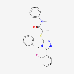 molecular formula C25H23FN4OS B1657250 2-[[4-benzyl-5-(2-fluorophenyl)-1,2,4-triazol-3-yl]sulfanyl]-N-methyl-N-phenylpropanamide CAS No. 5587-98-4