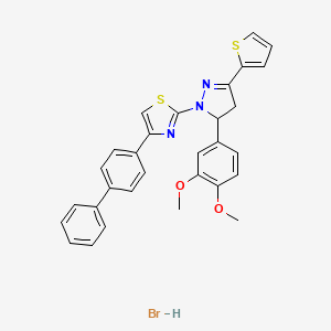 molecular formula C30H26BrN3O2S2 B1657275 2-[3-(3,4-Dimethoxyphenyl)-5-thiophen-2-yl-3,4-dihydropyrazol-2-yl]-4-(4-phenylphenyl)-1,3-thiazole;hydrobromide CAS No. 5602-24-4