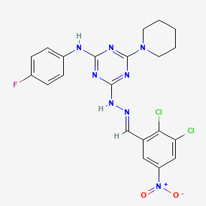 2-N-[(E)-(2,3-dichloro-5-nitrophenyl)methylideneamino]-4-N-(4-fluorophenyl)-6-piperidin-1-yl-1,3,5-triazine-2,4-diamine