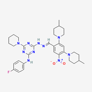 molecular formula C33H43FN10O2 B1657294 2-N-[(E)-[2,4-bis(4-methylpiperidin-1-yl)-5-nitrophenyl]methylideneamino]-4-N-(4-fluorophenyl)-6-piperidin-1-yl-1,3,5-triazine-2,4-diamine CAS No. 5610-18-4