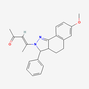 molecular formula C23H24N2O2 B1657298 (E)-4-(7-methoxy-3-phenyl-3,3a,4,5-tetrahydrobenzo[g]indazol-2-yl)pent-3-en-2-one CAS No. 5611-27-8