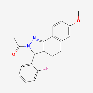molecular formula C20H19FN2O2 B1657299 1-[3-(2-Fluorophenyl)-7-methoxy-3,3a,4,5-tetrahydrobenzo[g]indazol-2-yl]ethanone CAS No. 5611-94-9
