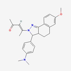 molecular formula C25H29N3O2 B1657303 (E)-4-[3-[4-(Dimethylamino)phenyl]-7-methoxy-3,3a,4,5-tetrahydrobenzo[g]indazol-2-yl]pent-3-en-2-one CAS No. 5614-63-1