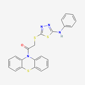 molecular formula C22H16N4OS3 B1657316 2-[(5-Anilino-1,3,4-thiadiazol-2-yl)sulfanyl]-1-phenothiazin-10-ylethanone CAS No. 5621-28-3