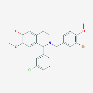 molecular formula C25H25BrClNO3 B1657364 2-[(3-bromo-4-methoxyphenyl)methyl]-1-(3-chlorophenyl)-6,7-dimethoxy-3,4-dihydro-1H-isoquinoline CAS No. 5641-48-5