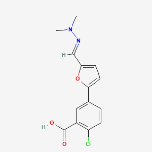 molecular formula C14H13ClN2O3 B1657389 2-chloro-5-[5-[(E)-(dimethylhydrazinylidene)methyl]furan-2-yl]benzoic acid CAS No. 5654-66-0