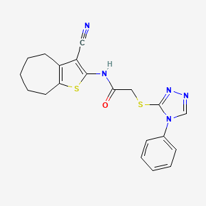 molecular formula C20H19N5OS2 B1657412 N-(3-cyano-5,6,7,8-tetrahydro-4H-cyclohepta[b]thiophen-2-yl)-2-[(4-phenyl-1,2,4-triazol-3-yl)sulfanyl]acetamide CAS No. 5662-11-3