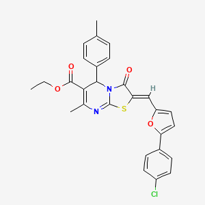 molecular formula C28H23ClN2O4S B1657438 ethyl (2Z)-2-[[5-(4-chlorophenyl)furan-2-yl]methylidene]-7-methyl-5-(4-methylphenyl)-3-oxo-5H-[1,3]thiazolo[3,2-a]pyrimidine-6-carboxylate CAS No. 5669-90-9