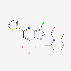 [3-Chloro-5-thiophen-2-yl-7-(trifluoromethyl)pyrazolo[1,5-a]pyrimidin-2-yl]-(2,6-dimethylpiperidin-1-yl)methanone