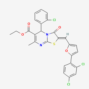 ethyl (2Z)-5-(2-chlorophenyl)-2-[[5-(2,4-dichlorophenyl)furan-2-yl]methylidene]-7-methyl-3-oxo-5H-[1,3]thiazolo[3,2-a]pyrimidine-6-carboxylate