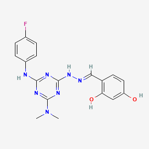 4-[(E)-[[4-(Dimethylamino)-6-(4-fluoroanilino)-1,3,5-triazin-2-yl]hydrazinylidene]methyl]benzene-1,3-diol