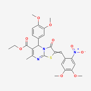 molecular formula C27H27N3O9S B1657458 ethyl 2-[(4,5-dimethoxy-2-nitrophenyl)methylidene]-5-(3,4-dimethoxyphenyl)-7-methyl-3-oxo-5H-[1,3]thiazolo[3,2-a]pyrimidine-6-carboxylate CAS No. 5673-99-4