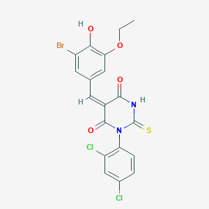 (5E)-5-[(3-bromo-5-ethoxy-4-hydroxyphenyl)methylidene]-1-(2,4-dichlorophenyl)-2-sulfanylidene-1,3-diazinane-4,6-dione