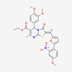 ethyl (2Z)-5-(3,4-dimethoxyphenyl)-2-[[5-(4-methoxy-2-nitrophenyl)furan-2-yl]methylidene]-7-methyl-3-oxo-5H-[1,3]thiazolo[3,2-a]pyrimidine-6-carboxylate