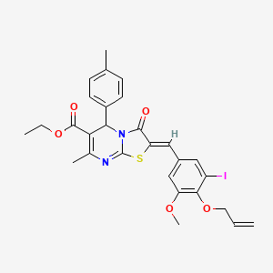 ethyl (2Z)-2-[(3-iodo-5-methoxy-4-prop-2-enoxyphenyl)methylidene]-7-methyl-5-(4-methylphenyl)-3-oxo-5H-[1,3]thiazolo[3,2-a]pyrimidine-6-carboxylate