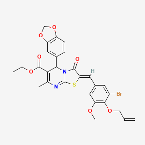 molecular formula C28H25BrN2O7S B1657488 ethyl (2Z)-5-(1,3-benzodioxol-5-yl)-2-[(3-bromo-5-methoxy-4-prop-2-enoxyphenyl)methylidene]-7-methyl-3-oxo-5H-[1,3]thiazolo[3,2-a]pyrimidine-6-carboxylate CAS No. 5679-67-4