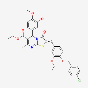 ethyl 2-[[4-[(4-chlorophenyl)methoxy]-3-ethoxyphenyl]methylidene]-5-(3,4-dimethoxyphenyl)-7-methyl-3-oxo-5H-[1,3]thiazolo[3,2-a]pyrimidine-6-carboxylate