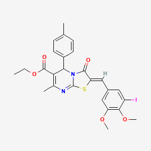 molecular formula C26H25IN2O5S B1657498 ethyl (2Z)-2-[(3-iodo-4,5-dimethoxyphenyl)methylidene]-7-methyl-5-(4-methylphenyl)-3-oxo-5H-[1,3]thiazolo[3,2-a]pyrimidine-6-carboxylate CAS No. 5682-44-0