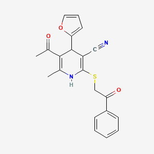 molecular formula C21H18N2O3S B1657517 5-Acetyl-4-(furan-2-yl)-6-methyl-2-phenacylsulfanyl-1,4-dihydropyridine-3-carbonitrile CAS No. 5691-17-8