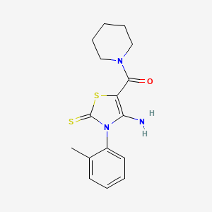 molecular formula C16H19N3OS2 B1657534 Piperidine, 1-((4-amino-2,3-dihydro-3-(2-methylphenyl)-2-thioxo-5-thiazolyl)carbonyl)- CAS No. 57036-93-8