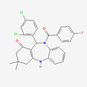 molecular formula C28H23Cl2FN2O2 B1657547 6-(2,4-Dichlorophenyl)-5-(4-fluorobenzoyl)-9,9-dimethyl-6,8,10,11-tetrahydrobenzo[b][1,4]benzodiazepin-7-one CAS No. 5715-78-6