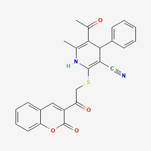 molecular formula C26H20N2O4S B1657564 5-Acetyl-6-methyl-2-[2-oxo-2-(2-oxochromen-3-yl)ethyl]sulfanyl-4-phenyl-1,4-dihydropyridine-3-carbonitrile CAS No. 5725-60-0