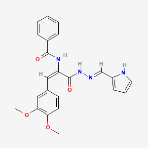N-{(1E)-1-(3,4-dimethoxyphenyl)-3-oxo-3-[(2E)-2-(1H-pyrrol-2-ylmethylidene)hydrazinyl]prop-1-en-2-yl}benzamide