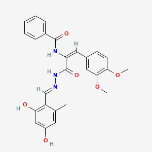 N-[(E)-3-[(2E)-2-[(2,4-Dihydroxy-6-methylphenyl)methylidene]hydrazinyl]-1-(3,4-dimethoxyphenyl)-3-oxoprop-1-en-2-yl]benzamide