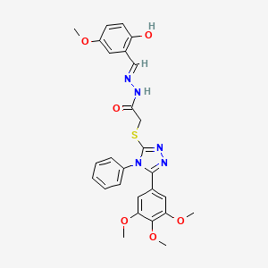 N-[(E)-(2-Hydroxy-5-methoxyphenyl)methylideneamino]-2-[[4-phenyl-5-(3,4,5-trimethoxyphenyl)-1,2,4-triazol-3-yl]sulfanyl]acetamide