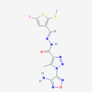 B1657659 1-(4-amino-1,2,5-oxadiazol-3-yl)-N-[(E)-(5-iodo-2-methylsulfanylthiophen-3-yl)methylideneamino]-5-methyltriazole-4-carboxamide CAS No. 5768-19-4