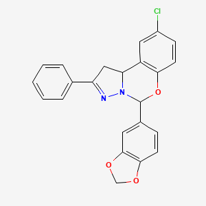 molecular formula C23H17ClN2O3 B1657678 5-(1,3-benzodioxol-5-yl)-9-chloro-2-phenyl-5,10b-dihydro-1H-pyrazolo[1,5-c][1,3]benzoxazine CAS No. 5781-46-4