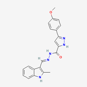 molecular formula C21H19N5O2 B1657686 5(4-Meo-PH)-2H-pyrazole-3-carboxylic acid (2-ME-1H-indol-3-ylmethylene)hydrazide CAS No. 5784-16-7