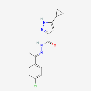 molecular formula C15H15ClN4O B1657693 N-[(E)-1-(4-chlorophenyl)ethylideneamino]-5-cyclopropyl-1H-pyrazole-3-carboxamide CAS No. 5785-35-3
