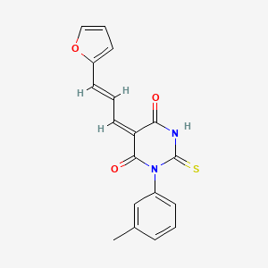 (5E)-5-[(E)-3-(furan-2-yl)prop-2-enylidene]-1-(3-methylphenyl)-2-sulfanylidene-1,3-diazinane-4,6-dione