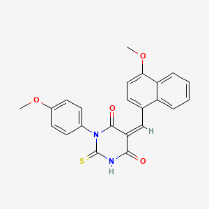 molecular formula C23H18N2O4S B1657774 (5Z)-5-[(4-methoxynaphthalen-1-yl)methylidene]-1-(4-methoxyphenyl)-2-sulfanylidene-1,3-diazinane-4,6-dione CAS No. 5810-60-6