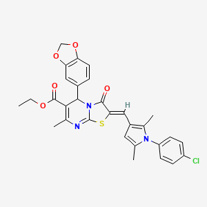 molecular formula C30H26ClN3O5S B1657786 ethyl (2Z)-5-(1,3-benzodioxol-5-yl)-2-[[1-(4-chlorophenyl)-2,5-dimethylpyrrol-3-yl]methylidene]-7-methyl-3-oxo-5H-[1,3]thiazolo[3,2-a]pyrimidine-6-carboxylate CAS No. 5815-14-5