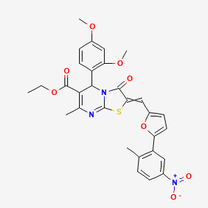molecular formula C30H27N3O8S B1657787 ethyl 5-(2,4-dimethoxyphenyl)-7-methyl-2-[[5-(2-methyl-5-nitrophenyl)furan-2-yl]methylidene]-3-oxo-5H-[1,3]thiazolo[3,2-a]pyrimidine-6-carboxylate CAS No. 5815-76-9