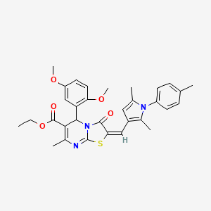 ethyl (2E)-5-(2,5-dimethoxyphenyl)-2-[[2,5-dimethyl-1-(4-methylphenyl)pyrrol-3-yl]methylidene]-7-methyl-3-oxo-5H-[1,3]thiazolo[3,2-a]pyrimidine-6-carboxylate