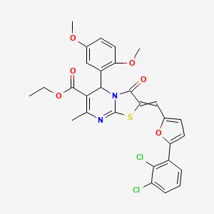 ethyl 2-[[5-(2,3-dichlorophenyl)furan-2-yl]methylidene]-5-(2,5-dimethoxyphenyl)-7-methyl-3-oxo-5H-[1,3]thiazolo[3,2-a]pyrimidine-6-carboxylate