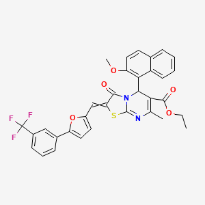 ethyl 5-(2-methoxynaphthalen-1-yl)-7-methyl-3-oxo-2-[[5-[3-(trifluoromethyl)phenyl]furan-2-yl]methylidene]-5H-[1,3]thiazolo[3,2-a]pyrimidine-6-carboxylate