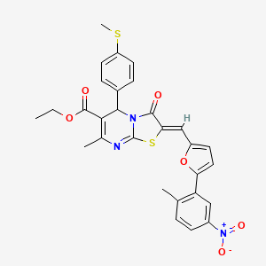 ethyl (2Z)-7-methyl-2-[[5-(2-methyl-5-nitrophenyl)furan-2-yl]methylidene]-5-(4-methylsulfanylphenyl)-3-oxo-5H-[1,3]thiazolo[3,2-a]pyrimidine-6-carboxylate