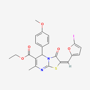 molecular formula C22H19IN2O5S B1657805 ethyl (2E)-2-[(5-iodofuran-2-yl)methylidene]-5-(4-methoxyphenyl)-7-methyl-3-oxo-5H-[1,3]thiazolo[3,2-a]pyrimidine-6-carboxylate CAS No. 5822-09-3