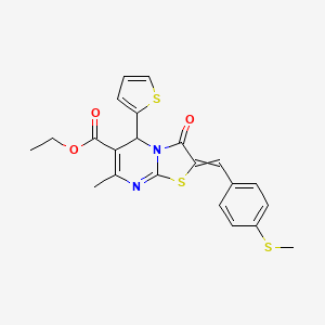 molecular formula C22H20N2O3S3 B1657806 ethyl 7-methyl-2-[(4-methylsulfanylphenyl)methylidene]-3-oxo-5-thiophen-2-yl-5H-[1,3]thiazolo[3,2-a]pyrimidine-6-carboxylate CAS No. 5822-51-5