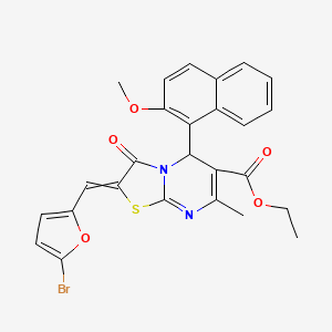 molecular formula C26H21BrN2O5S B1657821 ethyl 2-[(5-bromofuran-2-yl)methylidene]-5-(2-methoxynaphthalen-1-yl)-7-methyl-3-oxo-5H-[1,3]thiazolo[3,2-a]pyrimidine-6-carboxylate CAS No. 5829-26-5